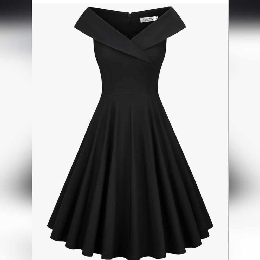 Elegant Black Off-Shoulder Dress 50s Style